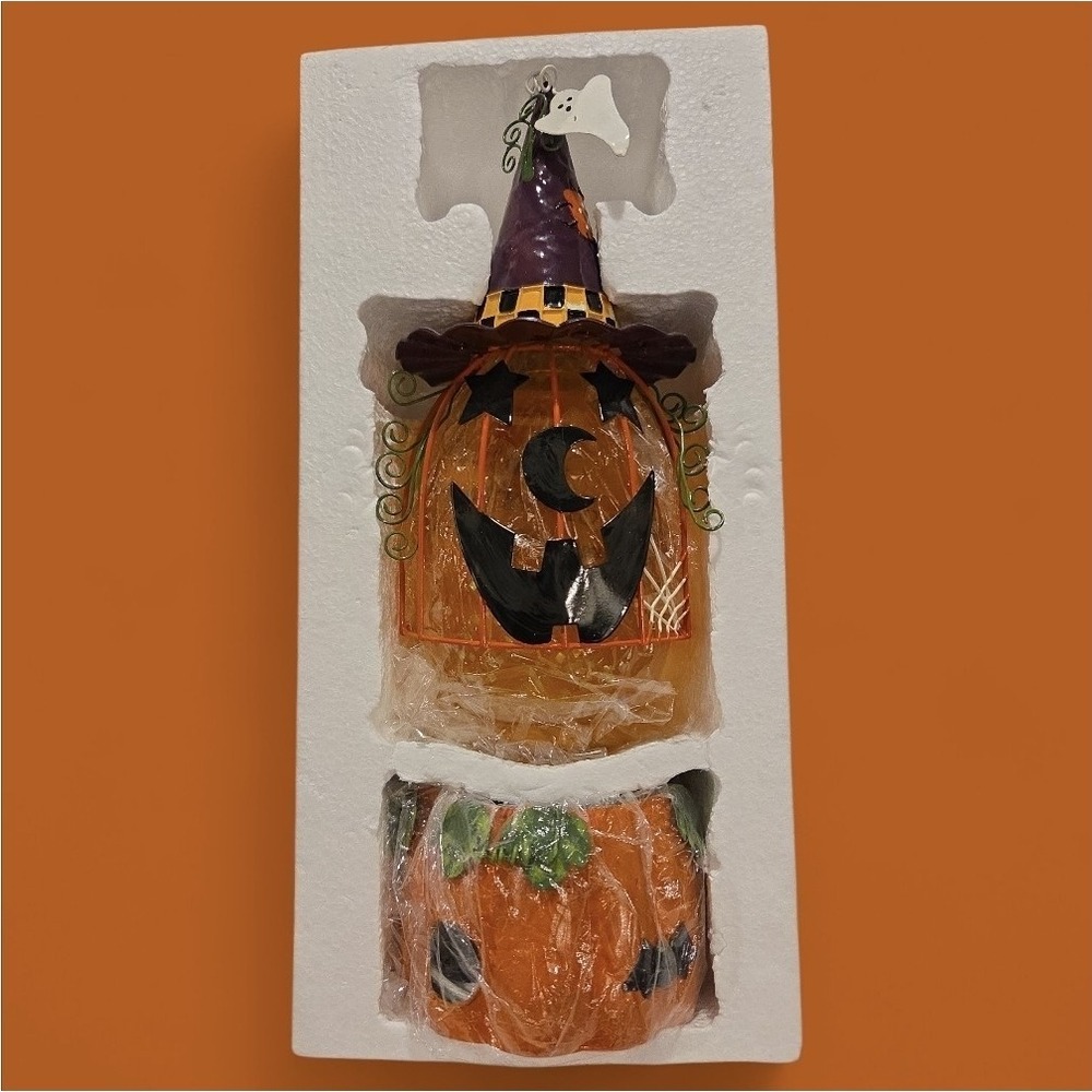 PUMPKIN AQUA GLITTER   LAMP WITCH HAT 14" ELECTRIC HALLOWEEN NEW IN BOX JCPENNEY - Picture 16 of 16